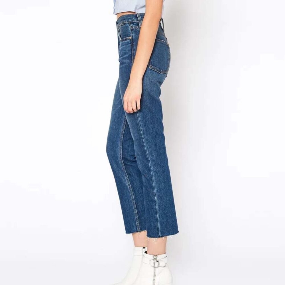 NOEND DENIM High Rise Straight Crop Jeans, Blue, 26